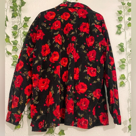 Newport News Easy Style Black red rose blouse bottom Shirt Size 18 - Picture 3 of 12